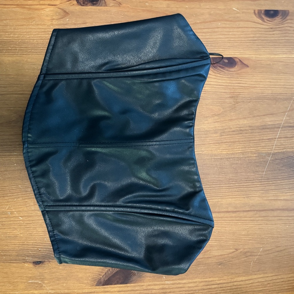 Showpo Black Leather-Look Corset Top
